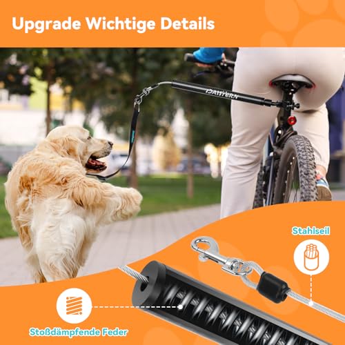 DAISTERN Fahrrad Hundeleine 210° drehbar, Fahrradleine Hund mit Carbonfaser-Griff, stötdämpfende Feder, Dog Bicycle Leash mit Aluminiumlegierungsklemme, Schnellmontagesystem