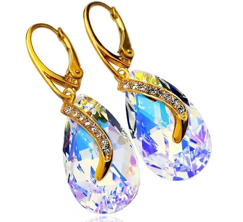 Boucles d'oreilles argent plaqué or anti-allergie éclat cristal longue durée