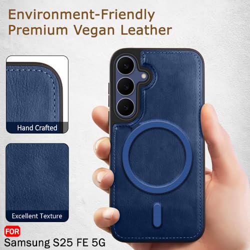 Image of TheGiftKart Genuine Leather Finish Back Cover Case for Samsung Galaxy S25 FE 5G | Raised Edges for Camera & Screen Protection | Shockproof Stunning Minimalist Design Cover (MagSafe Compatible, Blue)