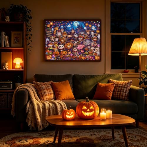 Halloween Animal Party Jigsaw Puzzle 1000 Pieces for Adults, Spooky Witch Ghost Pumpkin Jigsaw Puzzle, Funny Forest Castle Challenging Puzzles - image 5