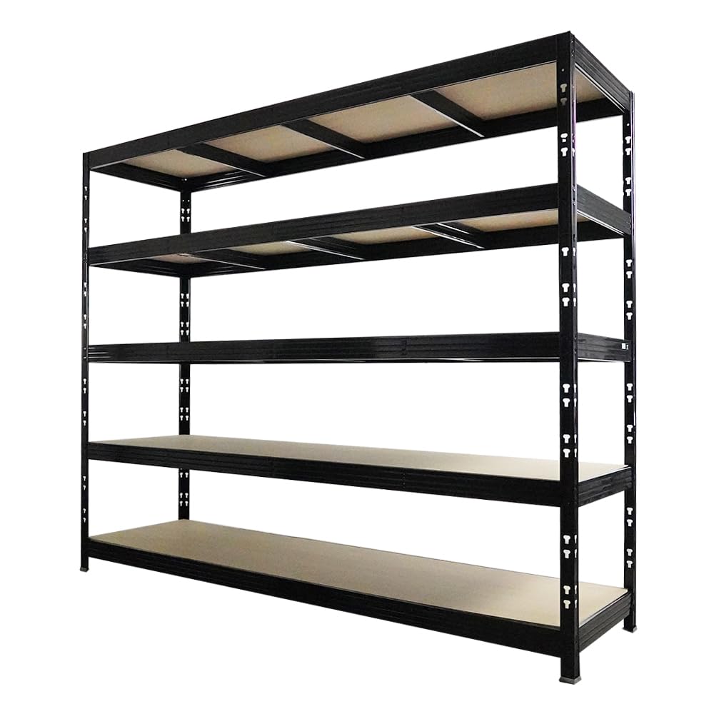 PROREGAL Étagère Charge Lourde Rhino XXL | HxLxP 200x240x70cm | 5 Niveaux en aggloméré 8mm | 450kg par Niveau | Noir | Stockage de Garage de Rangement rayonnage