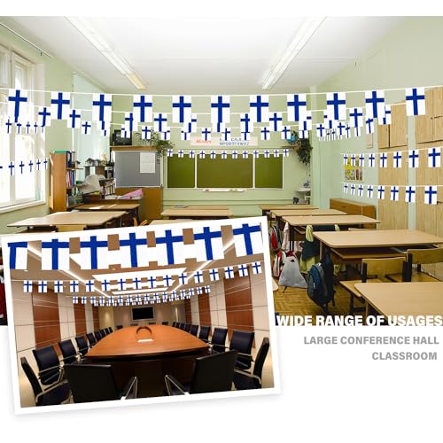 Image of Finland String Flag Pennant Banner, Small Mini Finnish Flags Bunting Banner, National Country Decoration for School, Party, Sports Events, Patriotic Festival, 33 Feet 30 Flags