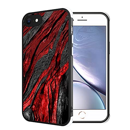 Compatible with iPhone 6s Plus 6 Plus Case Cover Black Red Wood Grain Pattern Design, [Shock-Absorbing Corners] [Scratch Resistant] [Lens Protective] Hard PC + Flexible TPU Frame Slim Phone Case