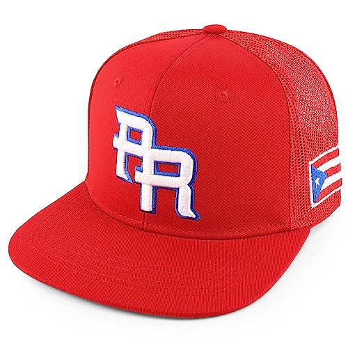Trendy Apparel Shop PR 3D Embroidered Snapback Trucker Cap with Puerto Rico Flag - Red Red