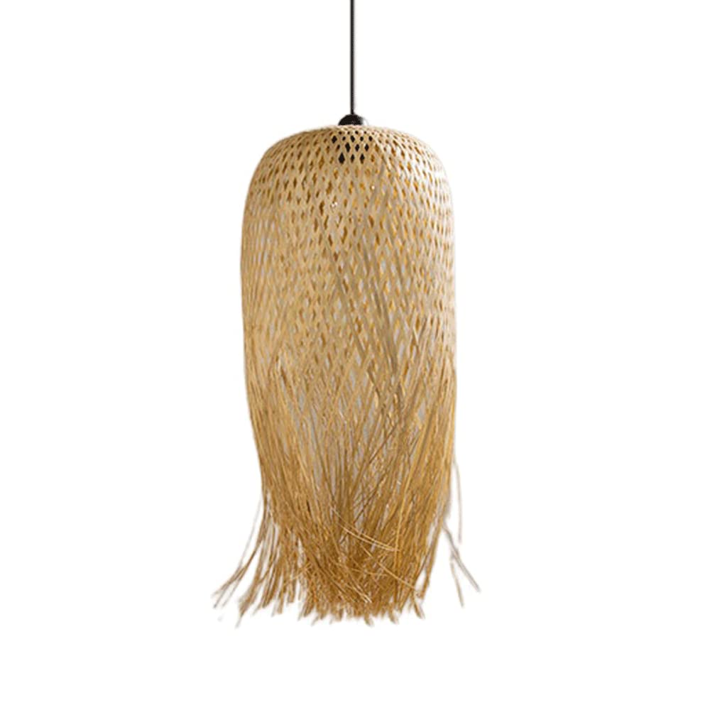 LYMSXAZOU Coastal Decorative Long Chandelier Rattan Band Pendant Lamp Bamboo Hollow Ceiling Lampshade Primitive Lighting Hanging Fixture Home Decoration Craft