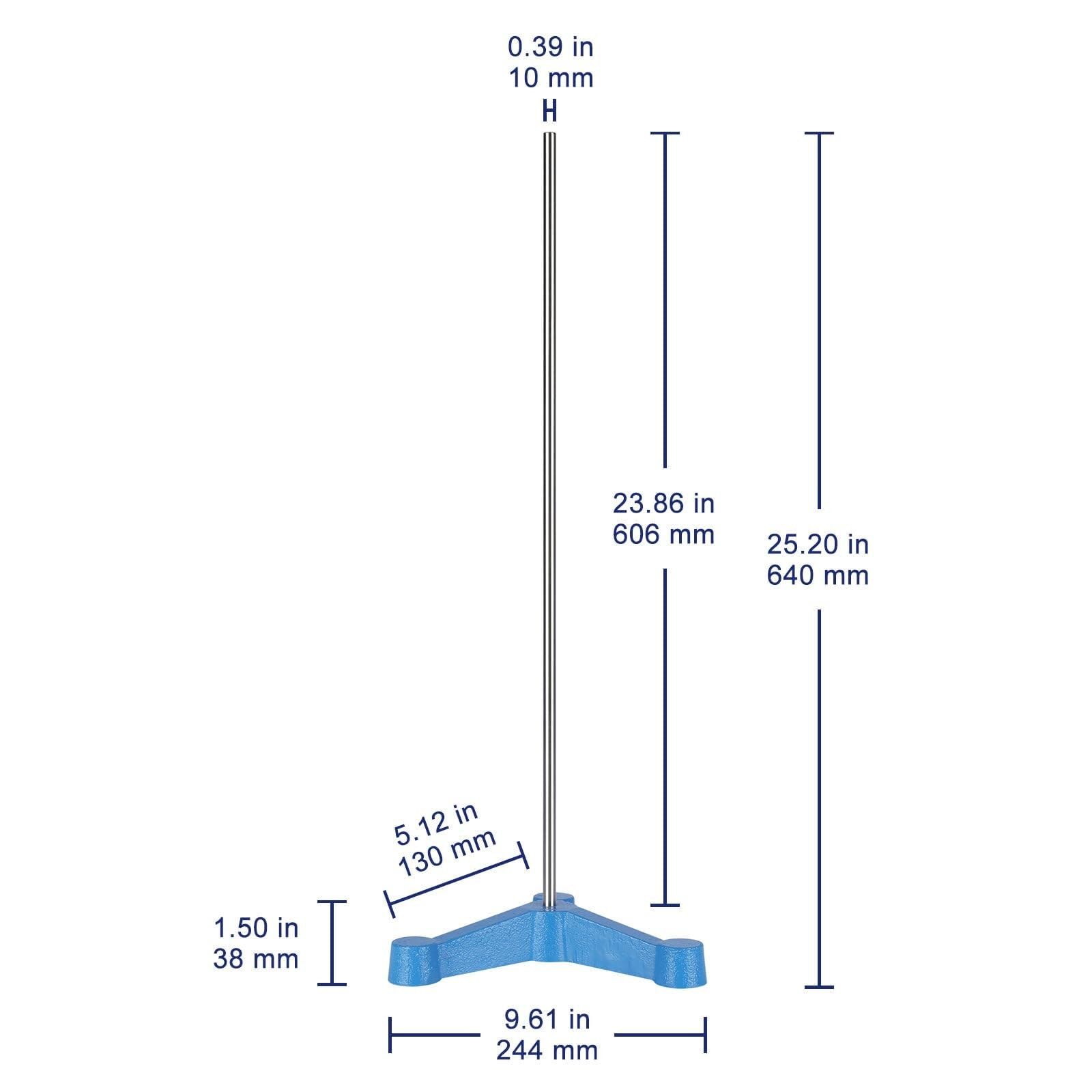Base per retorta triangolare a treppiede con asta lunga - Supporto da laboratorio in acciaio inossidabile durevole per esperimenti stabili, 135 mm