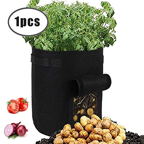 Frontoppy Sac de Plantation de Pommes de Terre, Sacs de Culture de Jardin avec poignée et Rabat d'accès pour légumes Carottes Oignons Tomates Taro Radis Peanut (Sac de 7 gallons) - Noir