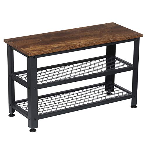 KINGSO Shoe Bench, 3-Tier Industrial Shoe Rack Bench with 2 Mesh Shoe Storage