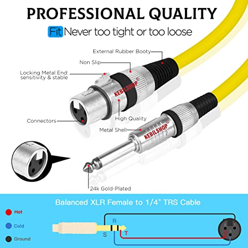 Image of Microphone Cable 3 Pin XLR Female to 1 /4 inch TS 6.35 mm Male 5 Meter /16 Feet, TS to XLR Female Cable For Dynamic Microphone,Amplifier... (YELLOW)