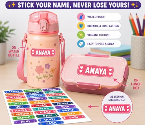 Image of UV DTF Sticker Set - Photo Sticker with Name Labels - Pack of 31 Premium Glossy Waterproof Stickers | Raised Embossed Finish | for Phone, Laptop, Bottle, Lunch Box (Name Sticker)