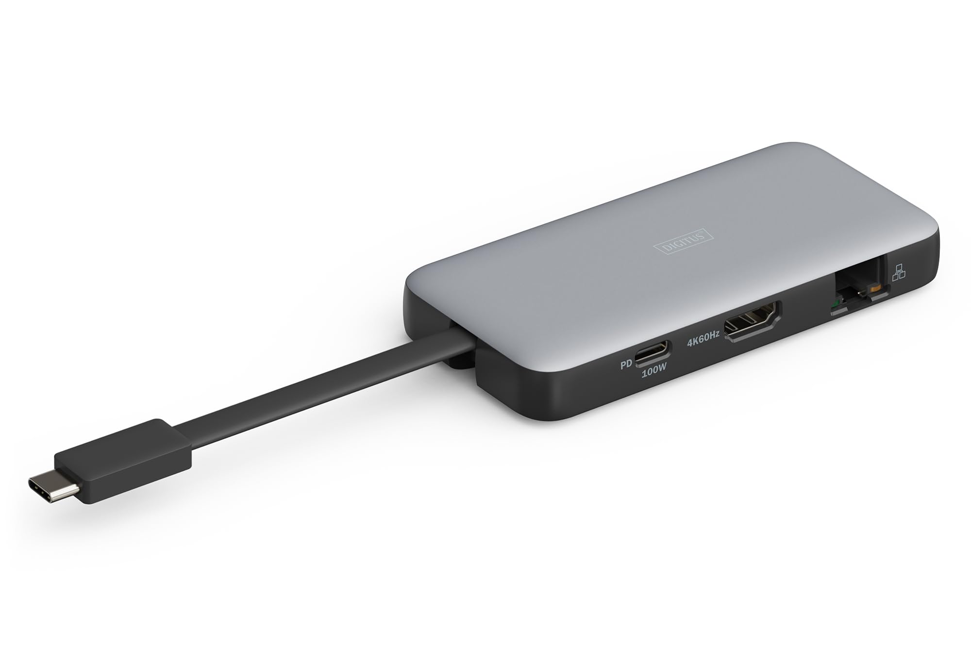 DIGITUS USB-C Travel Docking Station – 7-Ports – 1x HDMI UltraHD 4k 60Hz – 2x USB-A 3.2 Gen1 – 1x Typ-C 100W PD 3.0 – 1x RJ45 – Dual Kartenleser – Grau