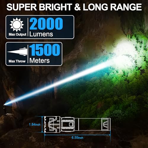 Image of Tactical Flashlight Super Bright High Lumens Rechargeable LED Flash Light | 5000ft Beam, 5000mah, 20H Long Lasting, USB C Charging, Zoomable 5 Modes, Waterproof for Camping Hiking Emergency Men Gift