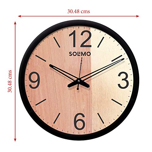 Image of Amazon Brand - Solimo Plastic Silent Movement 12-inch Designer Wall Clock (Black Frame, 30.48 x 30.48 x 5.02 cm)