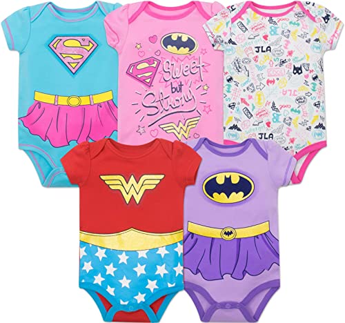 Image of WARNER BROS DC Comics Justice League Baby Girls 5 Pack Bodysuits