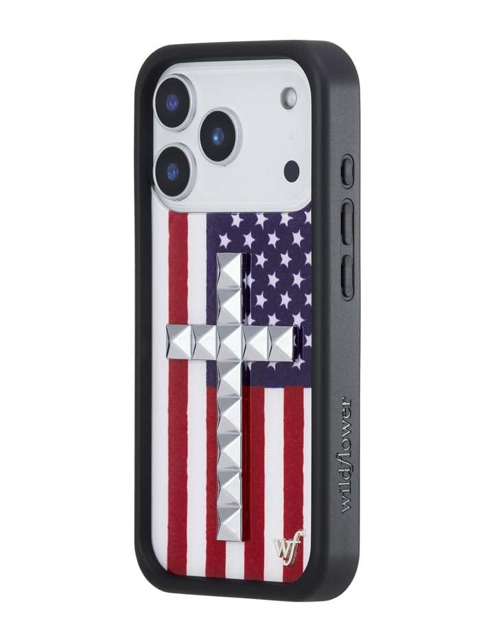 Image of Wildflower Cases - iPhone 17 Pro Compatible - Stud Cross American Flag