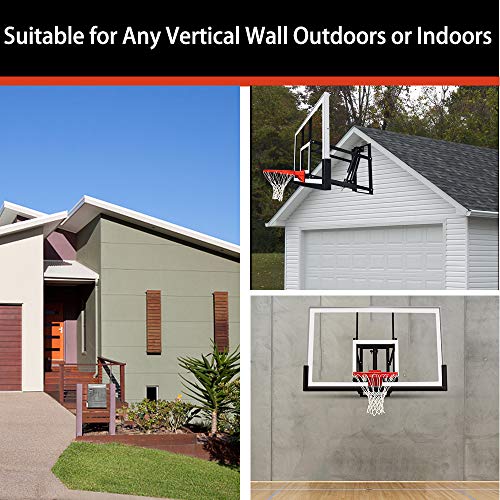 Progoal Basketball Hoop Wall Mount Adjustable-Height, With 72X42In Tempered Glass Backboard, Pro-Style Dual-Spring Breakaway Rim, Durable Bracket And Net #TOP6