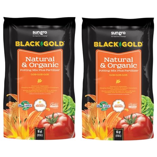Black Gold Potting Soil - Organic Indoor/Outdoor Black Potting Soil - 16 Qt (2 Bags) - Earthworm Castings Pumice Sphagnum Peat Moss Perlite
