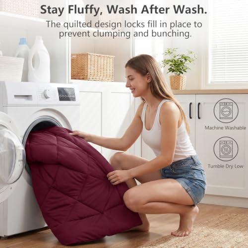 Image of CozyLux Oversized Queen Comforter Set Burgundy - 7 Pieces Bed in a Bag Comforter Set with Sheets, Luxury Soft Bed Set, Bedding Set with Down Alternative Comforter, Sheets, Pillowcases & Shams, Red