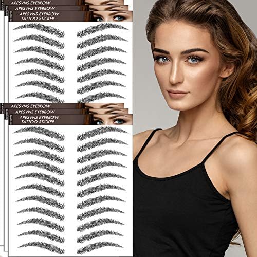 Aresvns Black Eyebrow Tattoo Stickers for Women Girls, 6 Sheets 66 Pairs
