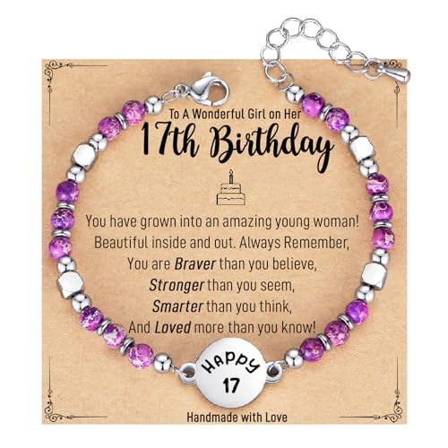Image of AryaHozel 4mm Natural Stone Bracelet with Birthday Cards, 6-21 Year Old Birthday Gifts for Girls Daughter Granddaughter Niece Sister Women Friends