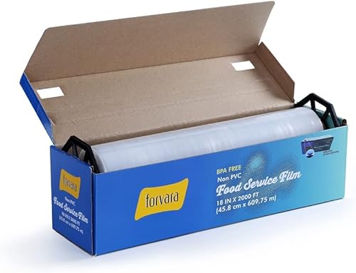 Forvara Película de servicio de alimentos sin PVC de 18 x 2000 pies con cortador deslizante (sin BPA, sin cloro, sin PVC, apta para microondas y sin