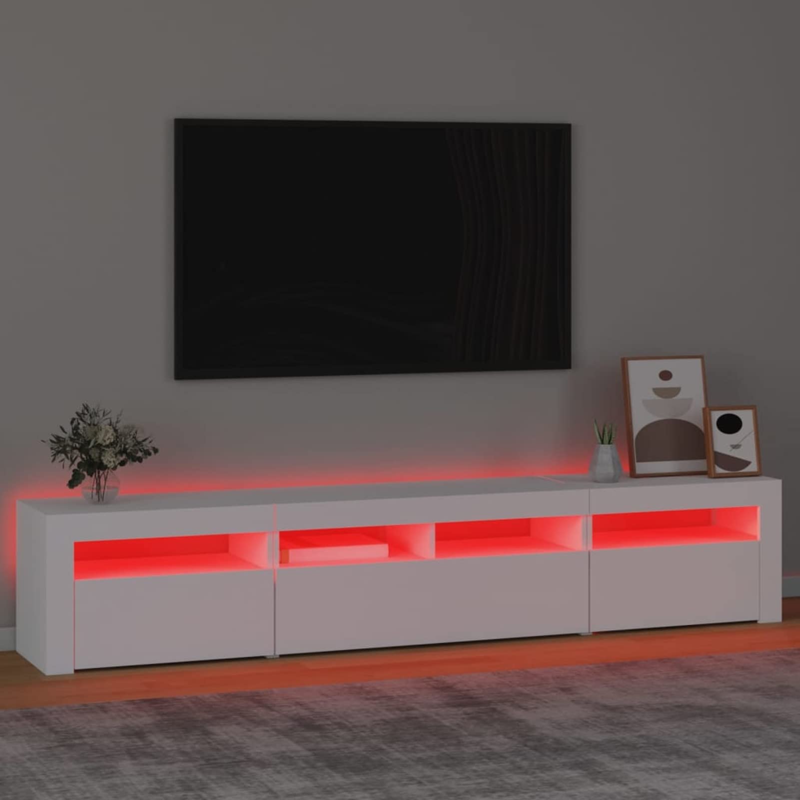 IKAYAA Mueble para TV de 210 cm Con Iluminación LED, Armario Bajo, Muebles de Salón, Aparador TV, Diseño Moderno, Elegante, Blanco, 210 x 35 x 40 cm