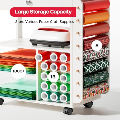 𝐂𝐫𝐚𝐟𝐢𝐭 Craft Cart Organizer Table Compatible with Cricut Rolling Organization and Storage with Vinyl Roll Holder, Crafting Cabinet Workstation Tool Accessories Holder for Craft Room (Patented)