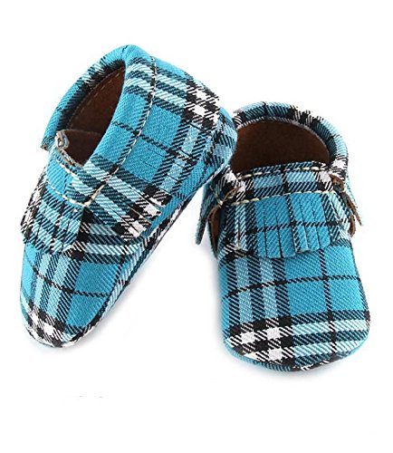6 Pairs of First Steps Plaid Moccasins in Blue in Small Sizes2