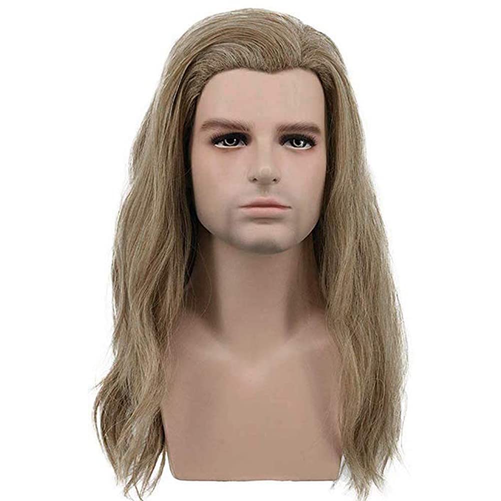LSOAARRT Mens Long Curly Wave Blonde and Light Brown Wig Halloween Cosplay Wig Anime Costume Party Wig