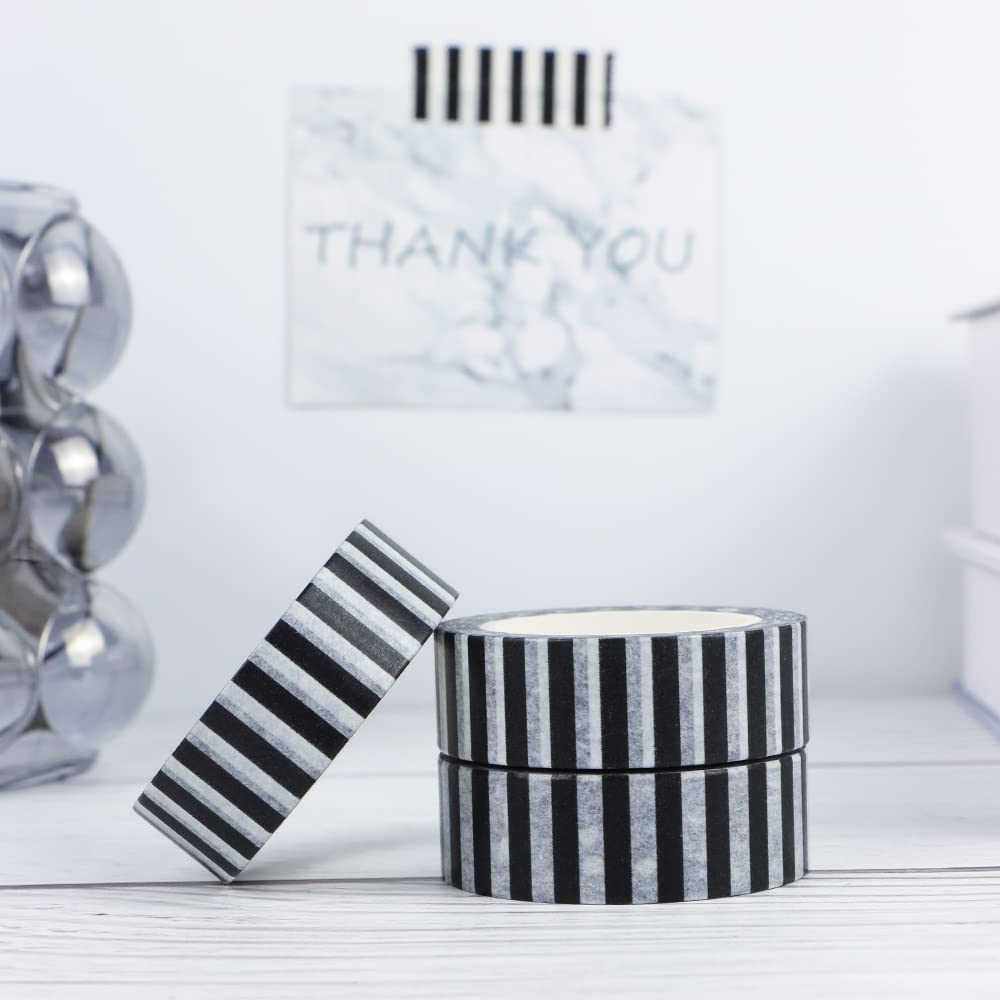 MEI YI TIAN Juego de 3 cintas washi de rayas negras para etiquetado de papel decorativo para manualidades, planificadores, manualidades, caja de regalo, cinta adhesiva