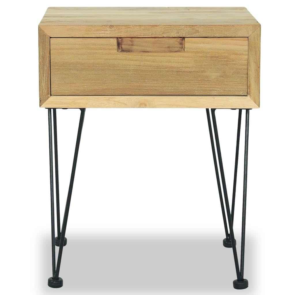 Mesita de noche de madera maciza, 40 x 30 x 50 cm, estilo colonial, con cajón y patas de hierro forjado, diseño rústico, espacio de almacenamiento, mesa auxiliar