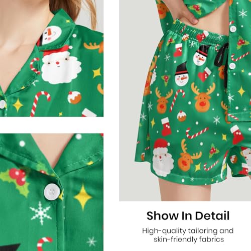 Image of Funny Satin Pajamas Set for Women Button Down Sleepwear Print Pjs Set 2 Piece Short Sleeve Loungewear Gift for Women