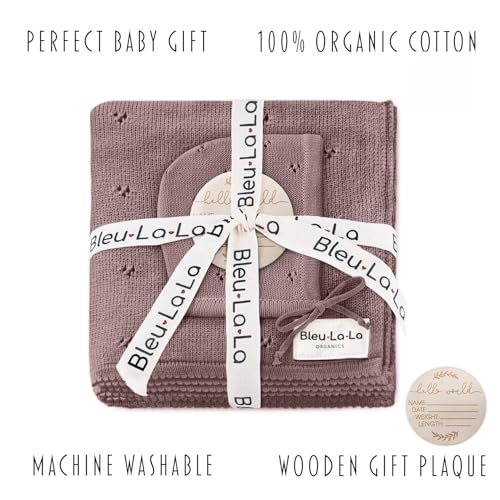 Image of Baby Gift Set - Organic Cotton Newborn Blanket Essentials, Newborn Gift, Baby Girl Gift Basket (Pointelle - Sugar Plum)