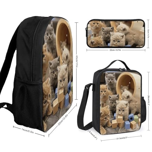 3 Piece Backpack for Women Men Lightweight Causal Daypack Shoulder Bag Set with Insulated Lunch Bag And Pencil Case Organizers Play with Blocks2