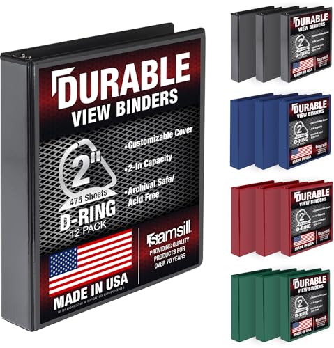 Image of Samsill Durable 2 inch 3 Ring Binder, D Ring Binder, 100% Recycled Chipboard, Basic Assortment,12 Pack