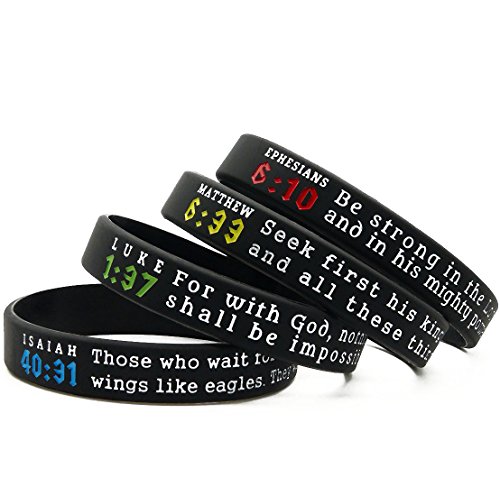 (12-pack) Religious Silicone Bracelets with Assorted Bible Verses - Wholesale Church Supplies Bible Study Tools
