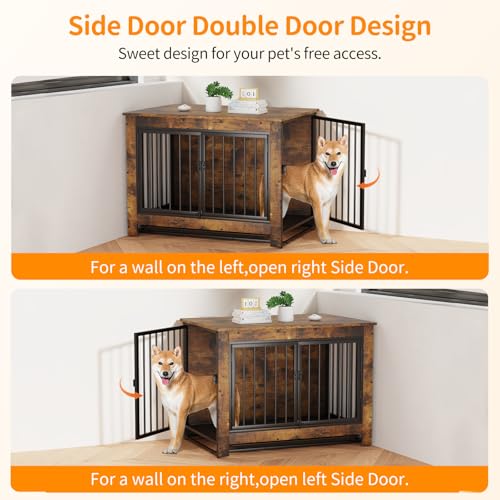 Dog-Crate-Furniture-Dog-Crate-End-Table-for-Medium-and-Large-DogsWooden-Cage-Kennel-Furniture-Indoor-Modern-Dog-Crate-with-Multi-Purpose-Removable-Tray-Double-Doors-Dog-Furniture Dog Crate Furniture Dog Crate End Table for Medium and Large DogsWooden Cage Kennel Furniture Indoor Modern Dog Crate with Multi Purpose Removable Tray Double Doors Dog Furniture
