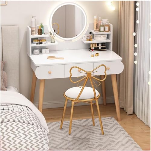 Recamara, Home KINTOP Tocador,Blanco Tocador de Maquillaje,Pequeño Tocador para Recamara con 4 Cajones,Vanity Tocador Mueble Maquillaje con para Recamara