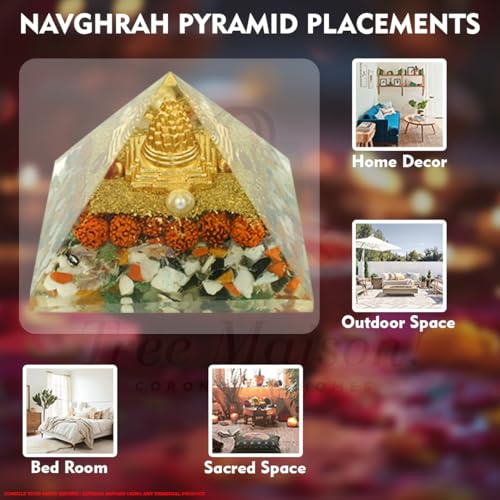 Image of Navgrah Crystal Pyramid | 3 Inch | Feng Shui & Vastu Correction | Crystal Pyramid for Positive Energy, Meditation, Health | Home & Office Decor | Gift