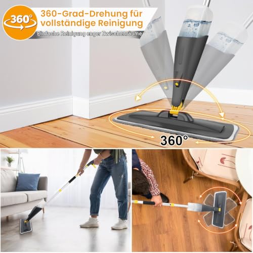 Homgif Bodenwischer mit Sprühfunktion 550ML Sprühwischer, Wischmopp mit Sprühfunktion Spray Mop...