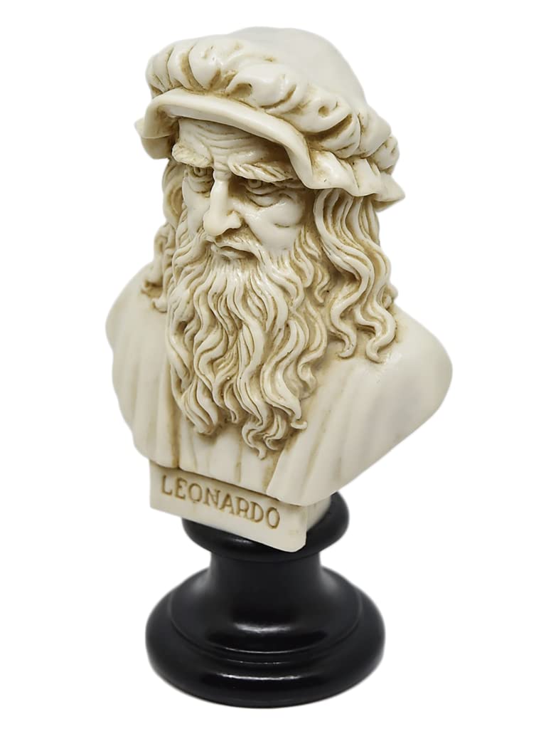 Busto Statua Design: Leonardo da Vinci - Riproduzione busto, scultura in marmo e resina - circa 16 cm, 350 gr. - Prodotto Toscano, Design Made in Italy - Idea Regalo Casa