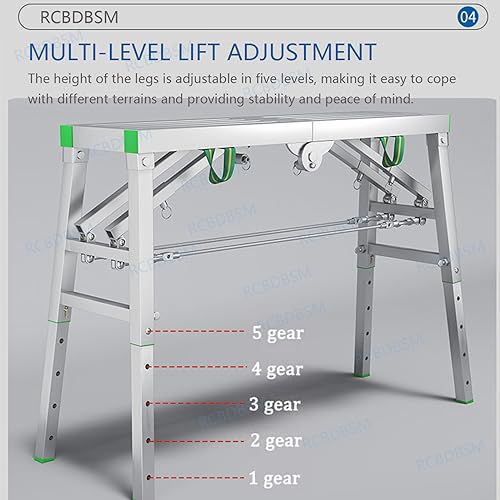 Plataforma de trabajo plegable, escalera de aluminio, andamio portátil multiusos con pies de goma antideslizantes, carga máxima de 800 libras