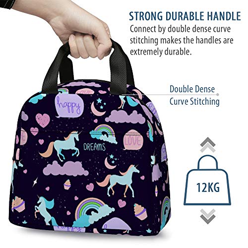 Unicorn Lunch Bag For Girls, Reusable Cute Unicorn Lunch Box Insulated Lunch Tote Bag With Front Pocket For School Kids Teen Girls (Dark Purple) #TOP4