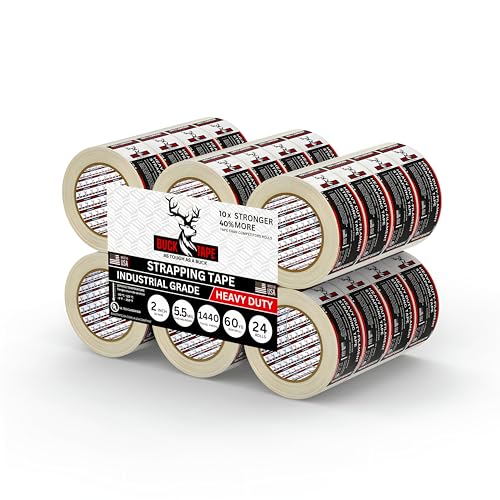 24 Pack Buck Strapping Tape 2 Inch x 60 Yds (180ft), 5.5 Mil – Heavy Duty Fiberglass Tape, Filament Tape, Reinforced Packing Tape with Synthetic PET Adhesive for Bundling, Shipping &amp; Palletizing