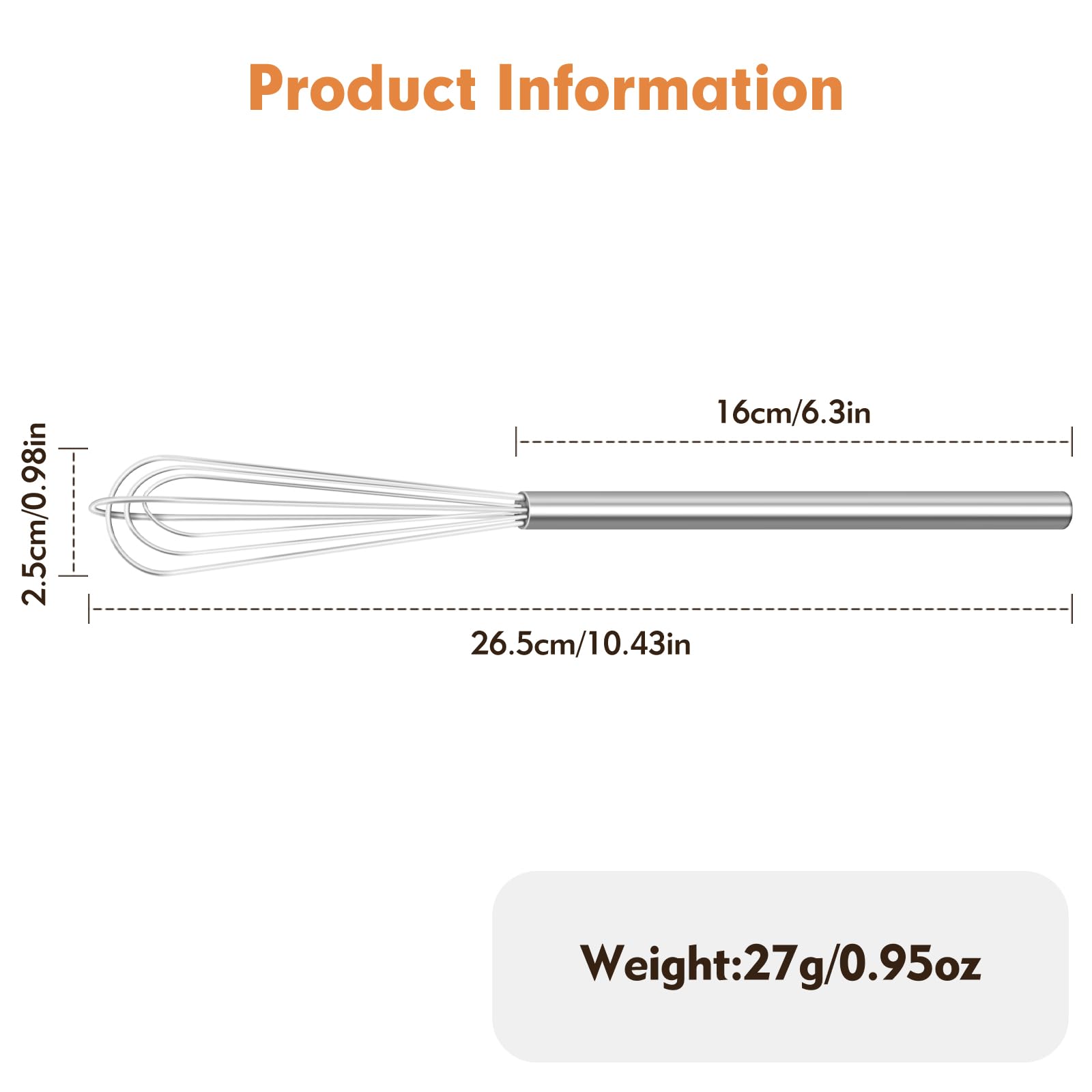 1 PCS Mini Whisk, Compact Small Whisk Essential for Eggs, Sauces and Coffee Prep, Durable Stainless Steel Small Whisks for Cooking