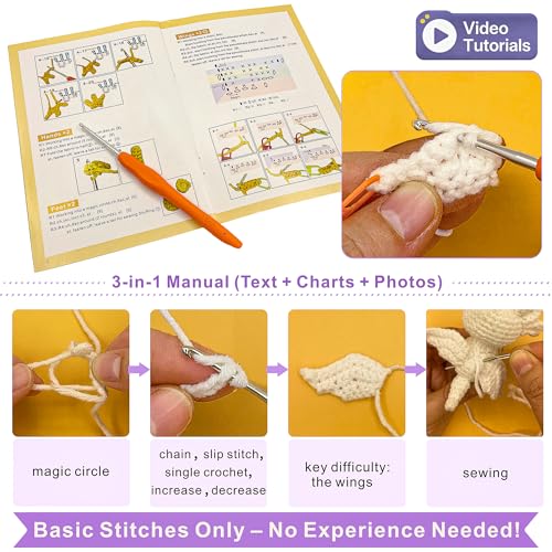 Image of LuNuaFvy Crochet Kit for Beginners, Adults & Kids, Complete Animal Starter Kit to Make 2 Amigurumi Dragons,DIY Gift with Easy-to-Follow Book & Video Tutorial, Soft Yarn, 2 Bags
