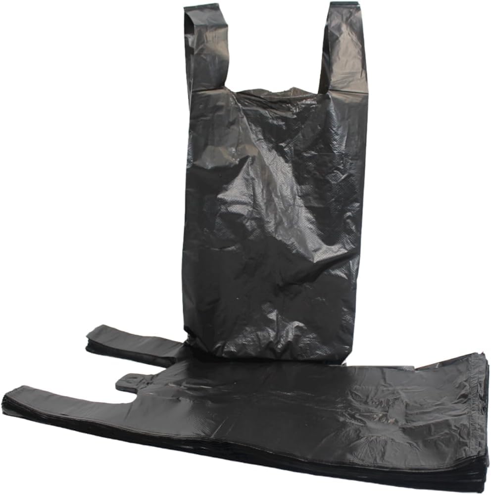 King Baj Black Plastic Vest Carrier Bottle Bags 8" X 13" X 18" Eco Friendly Recyclable Multi-Use, Cost Effective, Bulk Quantity, Moisture Resistant.(2000)