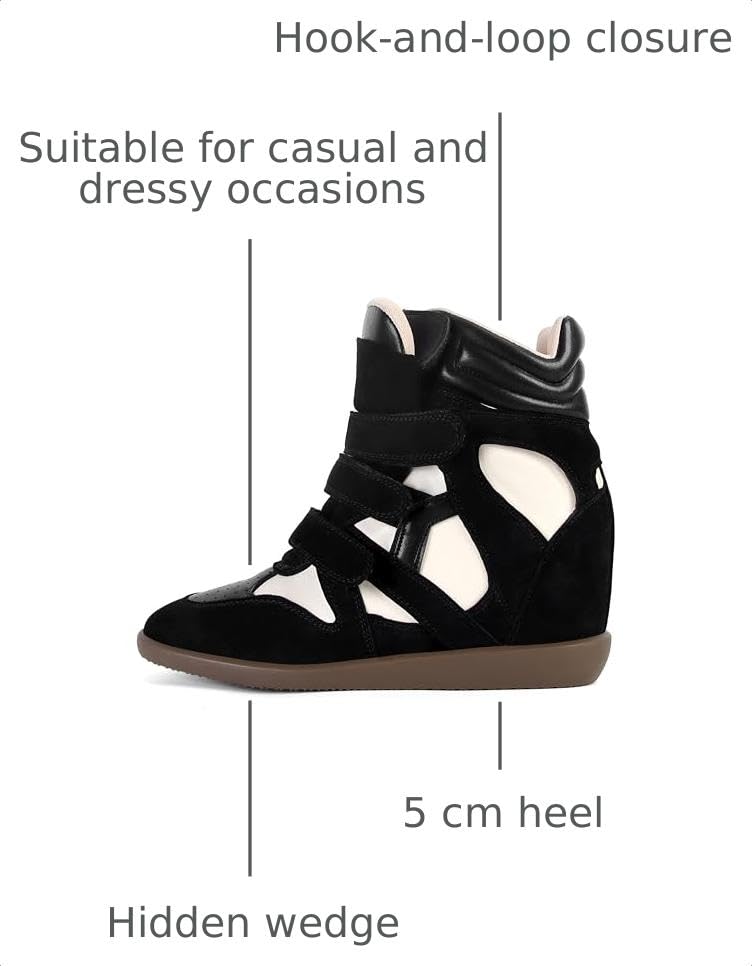 Image of Wedge Sneakers for Women Heels Suede Hook and Loop High Heel Tennis Round Toe Triple Strappy Band Casual Vintage Fashion Dressy Comfy Campus Trendy Retro Sneaker