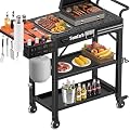 TomCare Grill Table with 3-Tier Storage Shelves Lockable Wheels Grill Cart with Silicone Grill Mat Heavy Duty Outdoor Tabletop Griddle Stand Holds 500Lbs Fits 22” Blackstone Ninja Cuisinart BBQ Grill