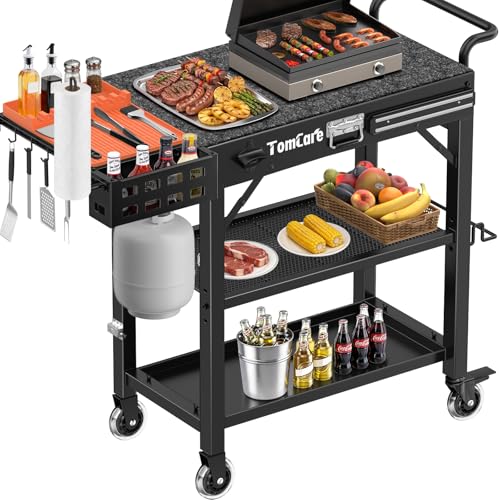 TomCare Grill Table with 3-Tier Storage